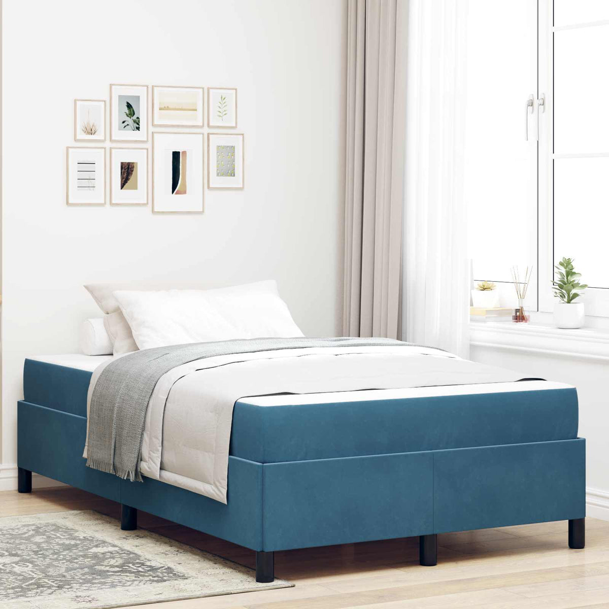 Cadre de lit avec matelas Bleu foncé 120 x 200 cm tissu - XIOS