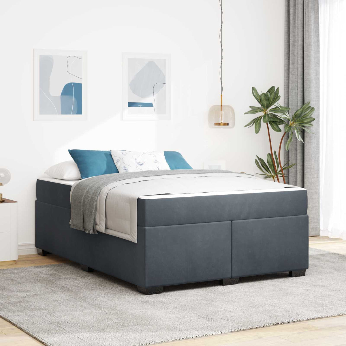 Cadre de lit avec matelas Gris foncé 160 x 200 cm tissu - XIOS