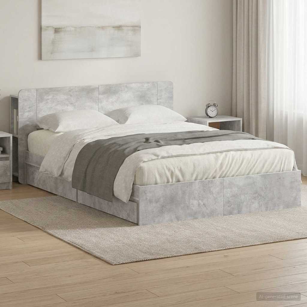 Cadre de lit avec rangement avec tiroir Gris béton 150 x 200 cm - XIOS