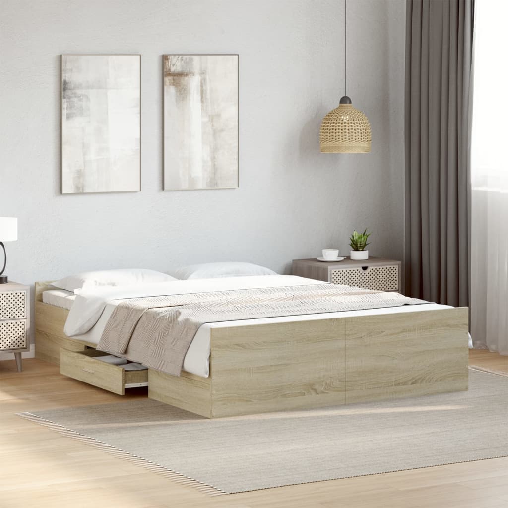 Cadre de lit avec tiroirs sans matelas chêne sonoma 135x190 cm - XIOS