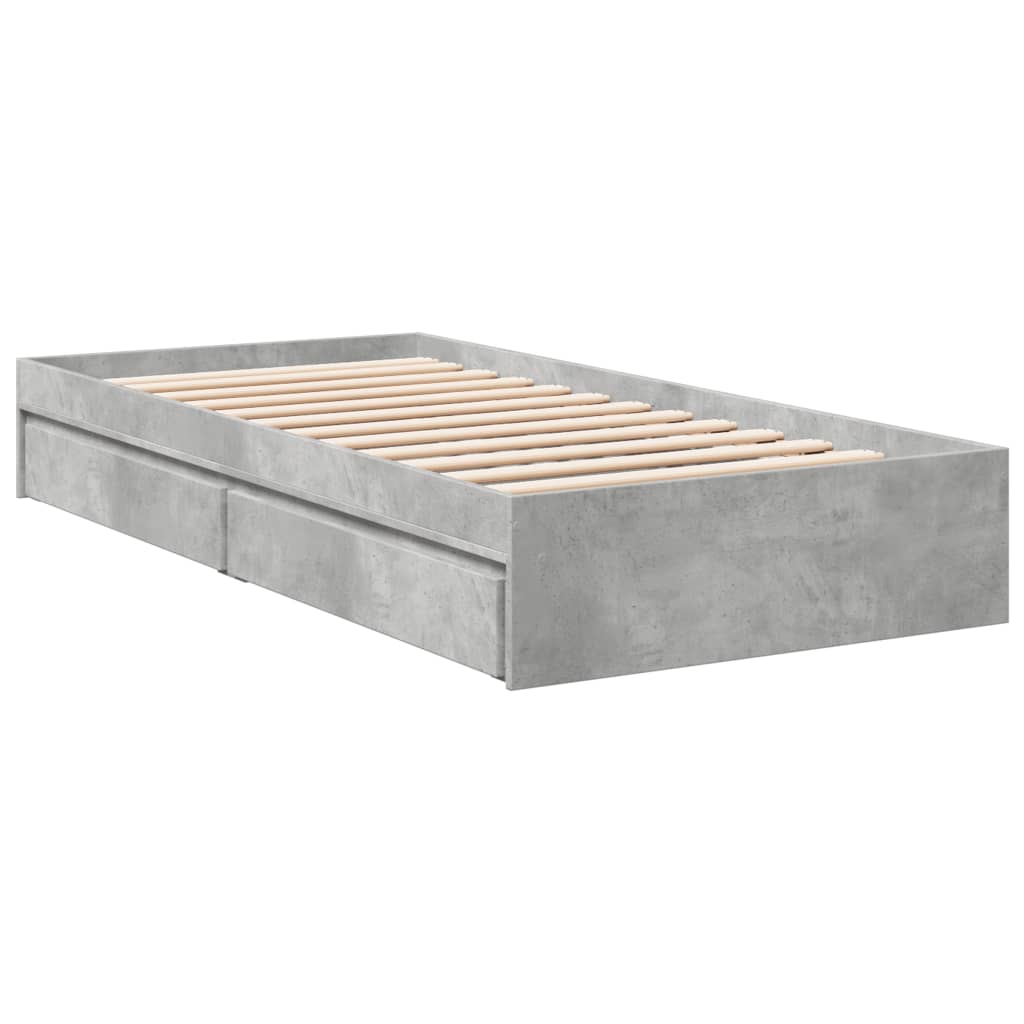 Cadre de lit avec tiroirs sans matelas gris béton 100x200 cm - XIOS