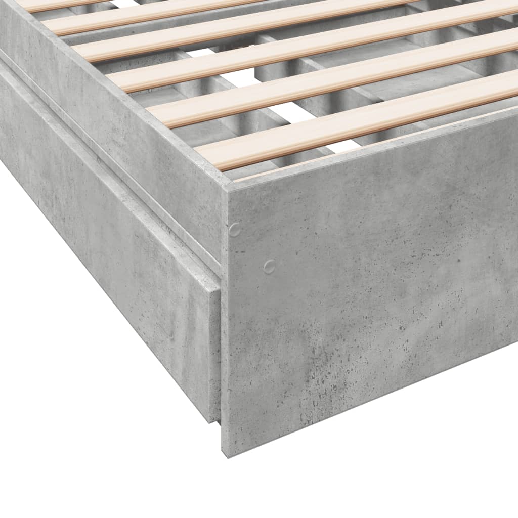 Cadre de lit avec tiroirs sans matelas gris béton 100x200 cm - XIOS