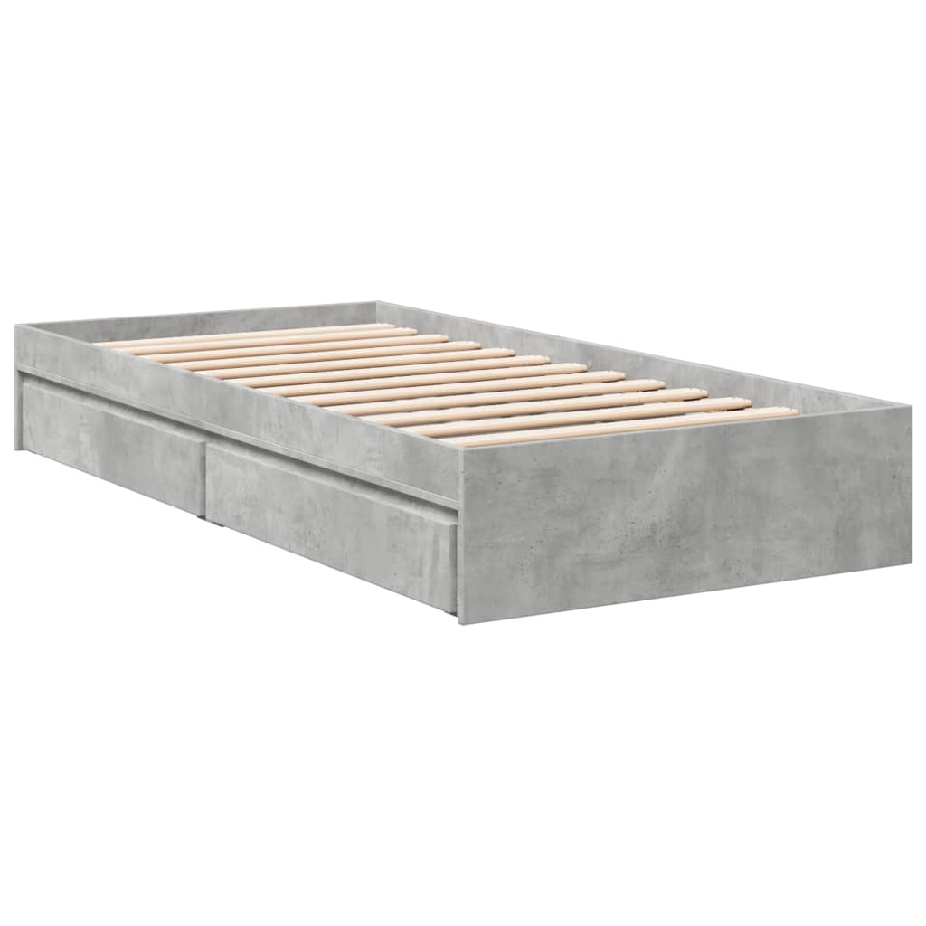 Cadre de lit avec tiroirs sans matelas gris béton 100x200 cm - XIOS