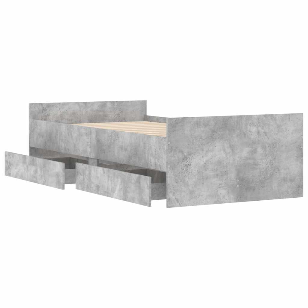 Cadre de lit avec tiroirs sans matelas gris béton 90x190 cm - XIOS