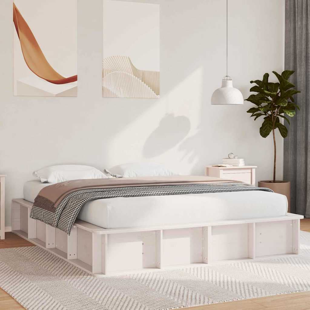 Cadre de lit Blanc 150 x 200 cm Bois de pin massif - XIOS