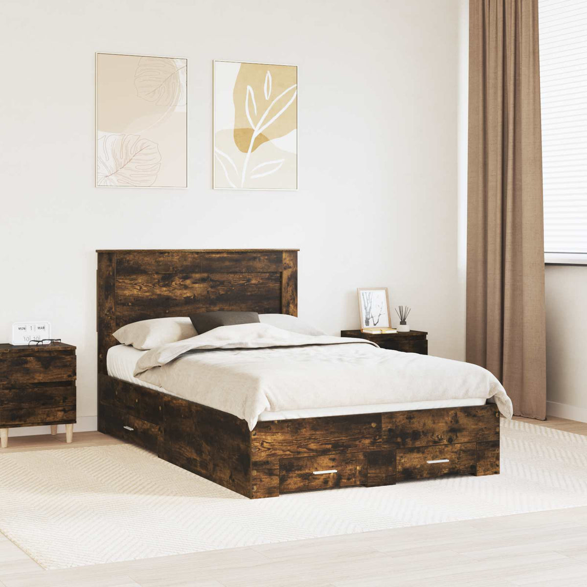 Cadre de lit Chêne fumé 120 x 190 cm Bois d’ingénierie - XIOS
