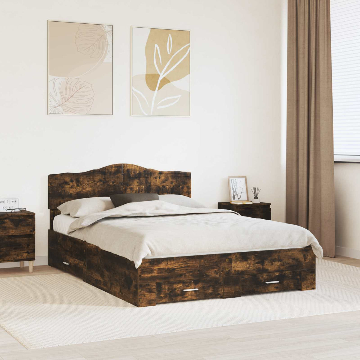 Cadre de lit Chêne fumé 140 x 190 cm Bois d’ingénierie - XIOS