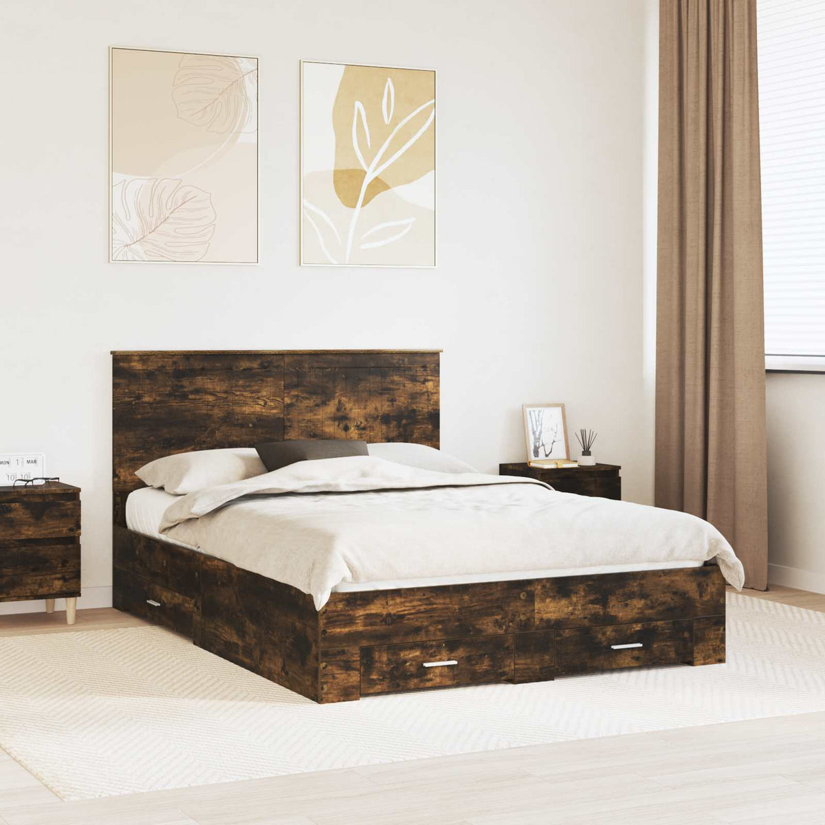 Cadre de lit Chêne fumé 140 x 200 cm Bois d’ingénierie - XIOS