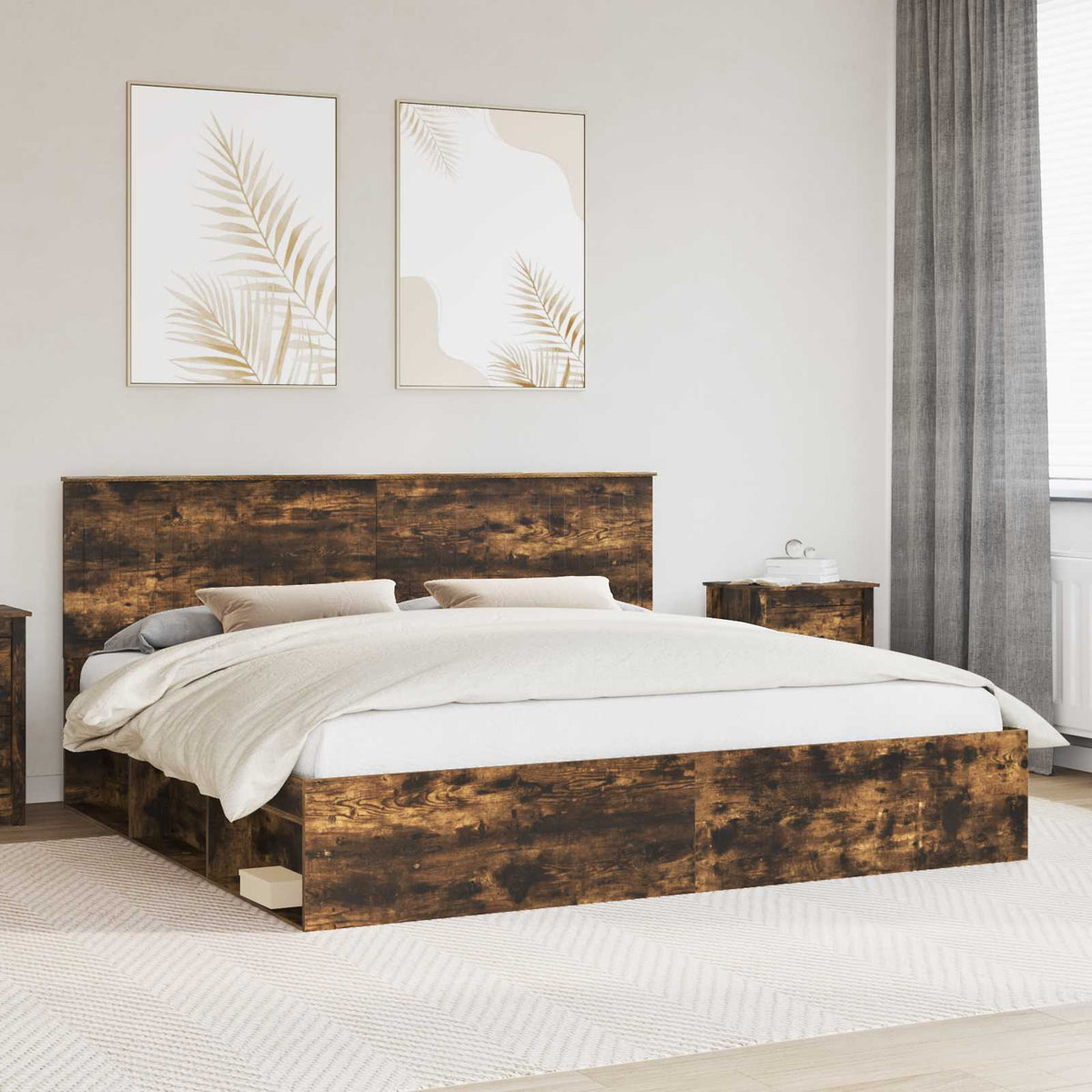 Cadre de lit Chêne fumé 200 x 200 cm Bois de pin massif - XIOS