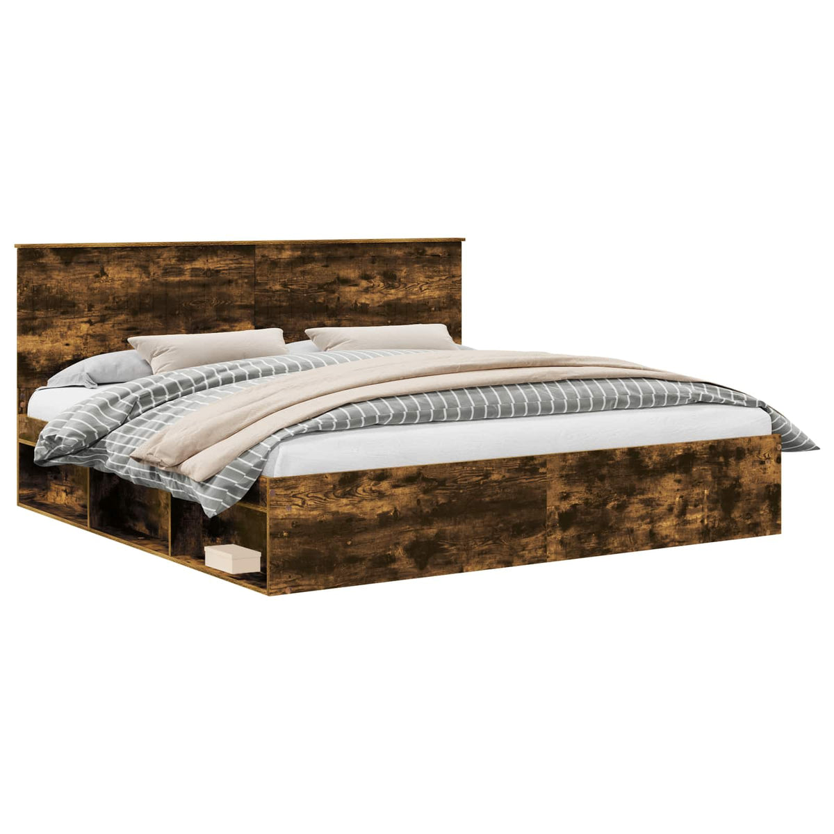 Cadre de lit Chêne fumé 200 x 200 cm Bois de pin massif - XIOS
