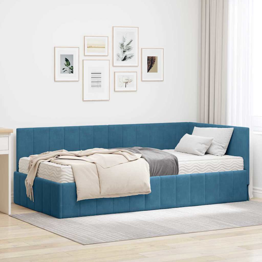 Cadre de lit d’angle avec matelas 2 pc Bleu Velours - XIOS