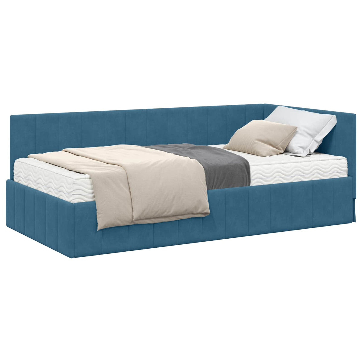 Cadre de lit d’angle avec matelas 2 pc Bleu Velours - XIOS