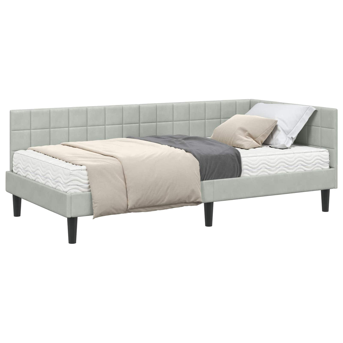 Cadre de lit d’angle avec matelas 2 pc Gris clair Velours - XIOS