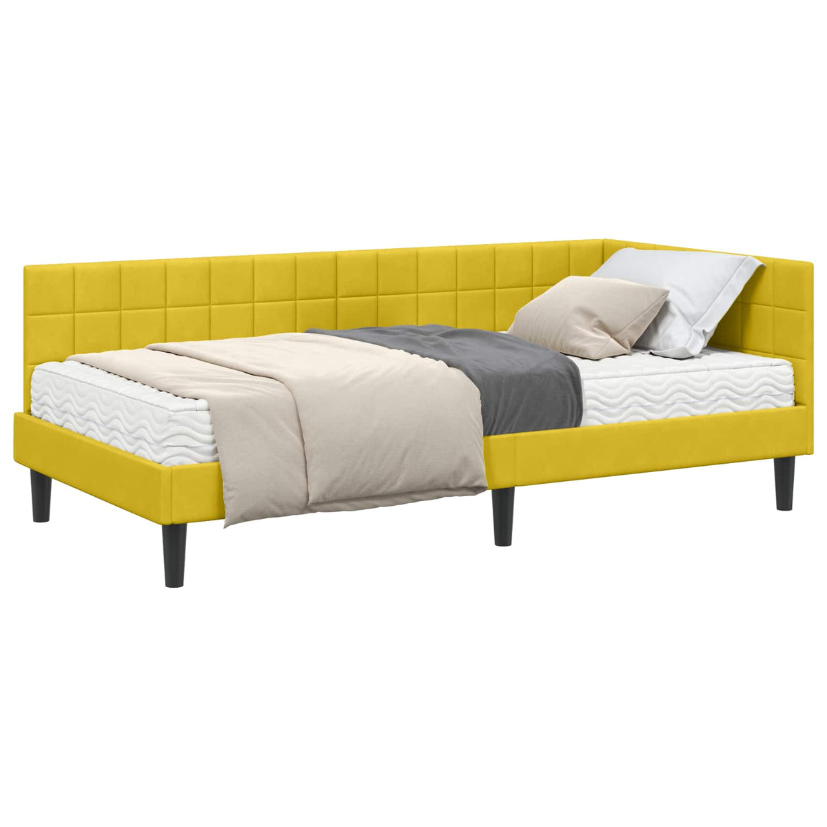 Cadre de lit d’angle avec matelas 2 pc Jaune Velours - XIOS