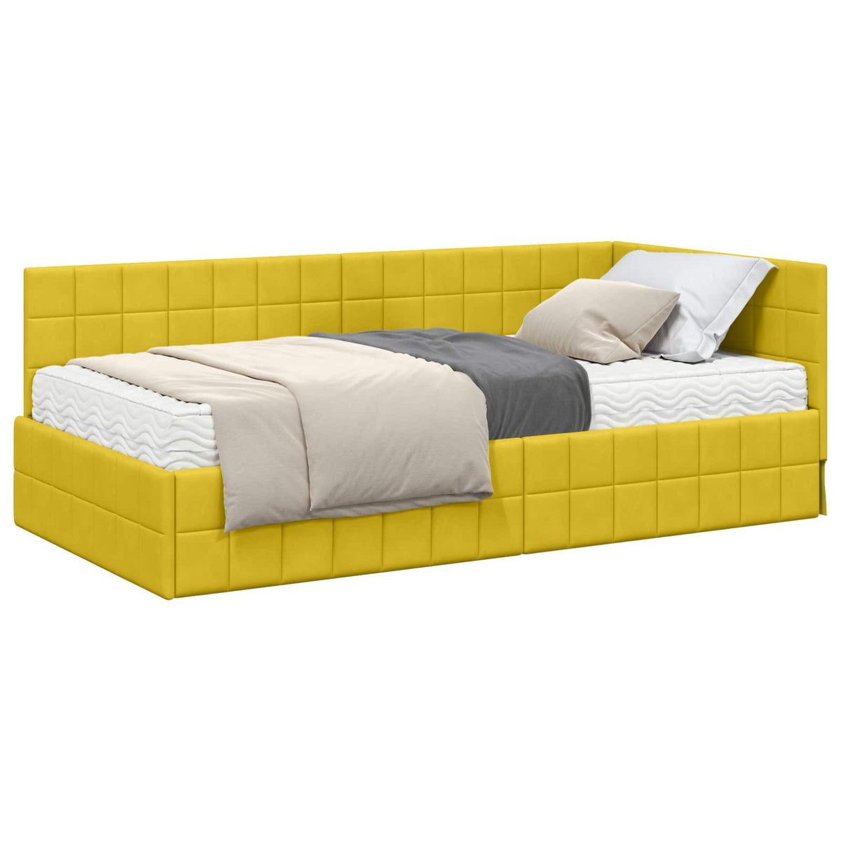 Cadre de lit d’angle avec matelas 2 pc Jaune Velours - XIOS