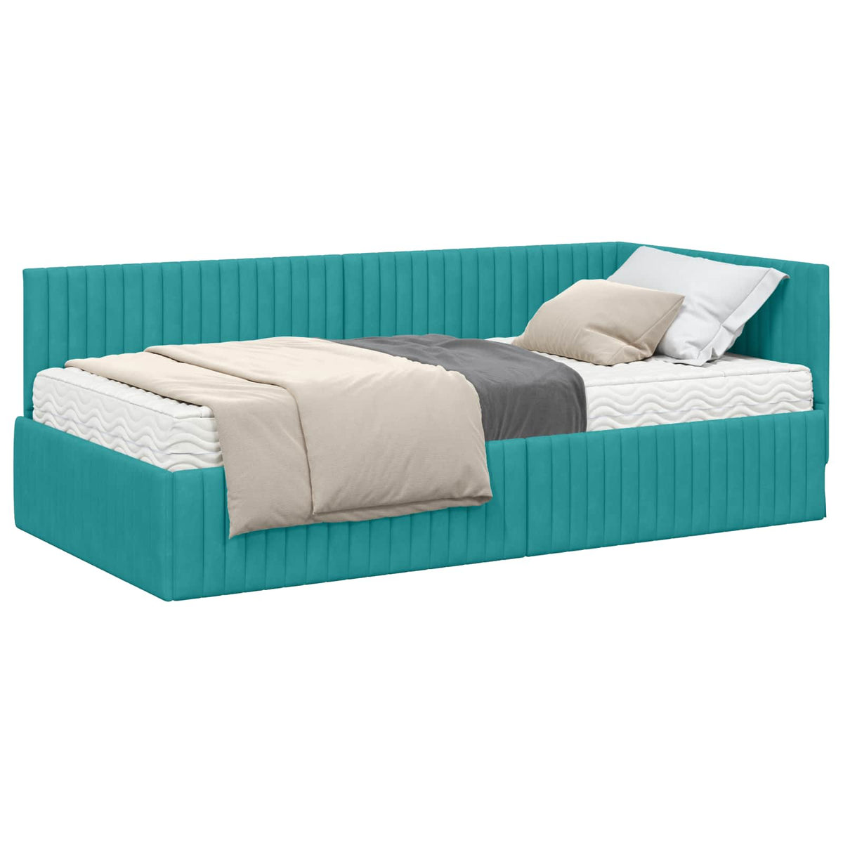 Cadre de lit d'angle avec matelas 2 pc Turquoise Velours - XIOS