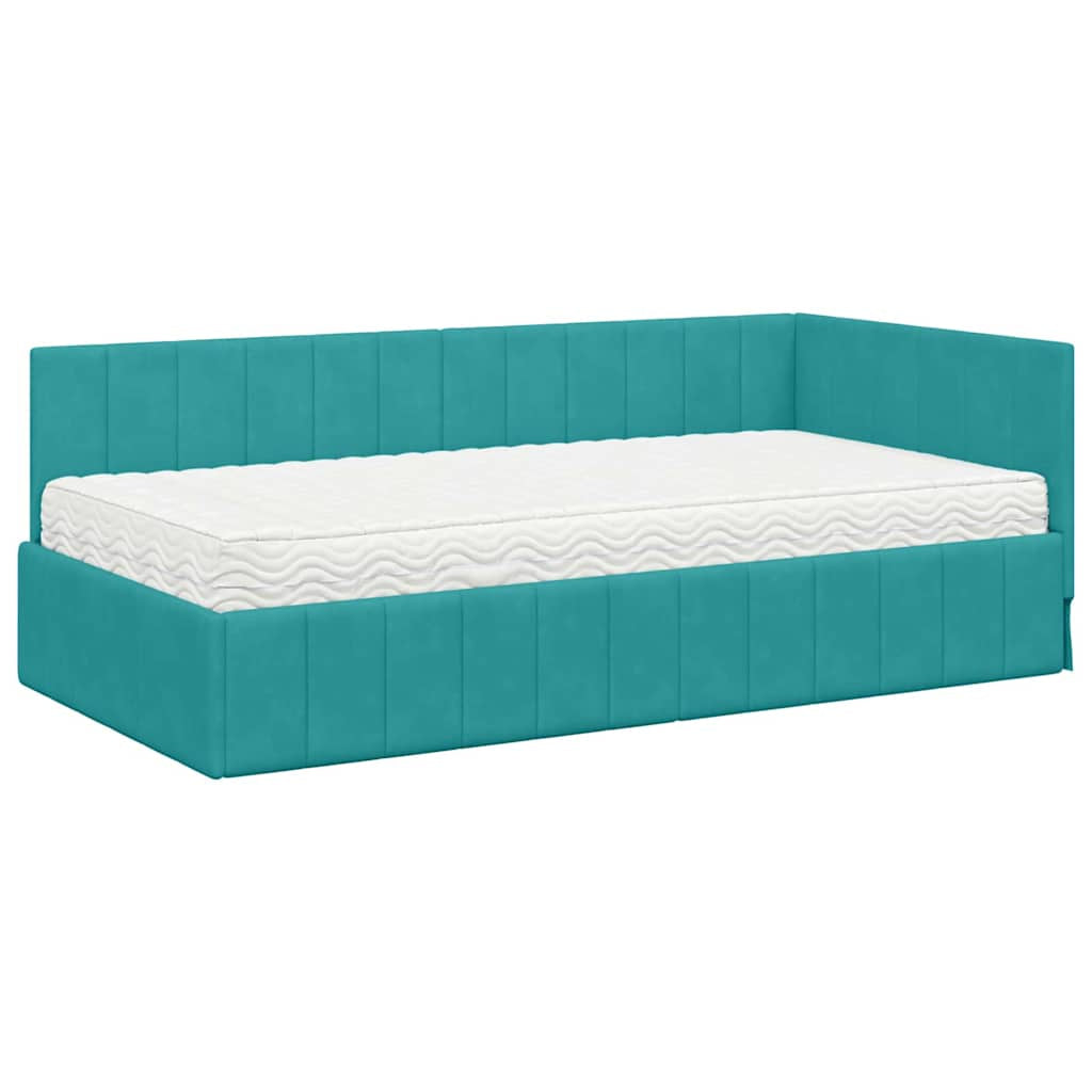 Cadre de lit d’angle avec matelas 2 pc Turquoise Velours - XIOS
