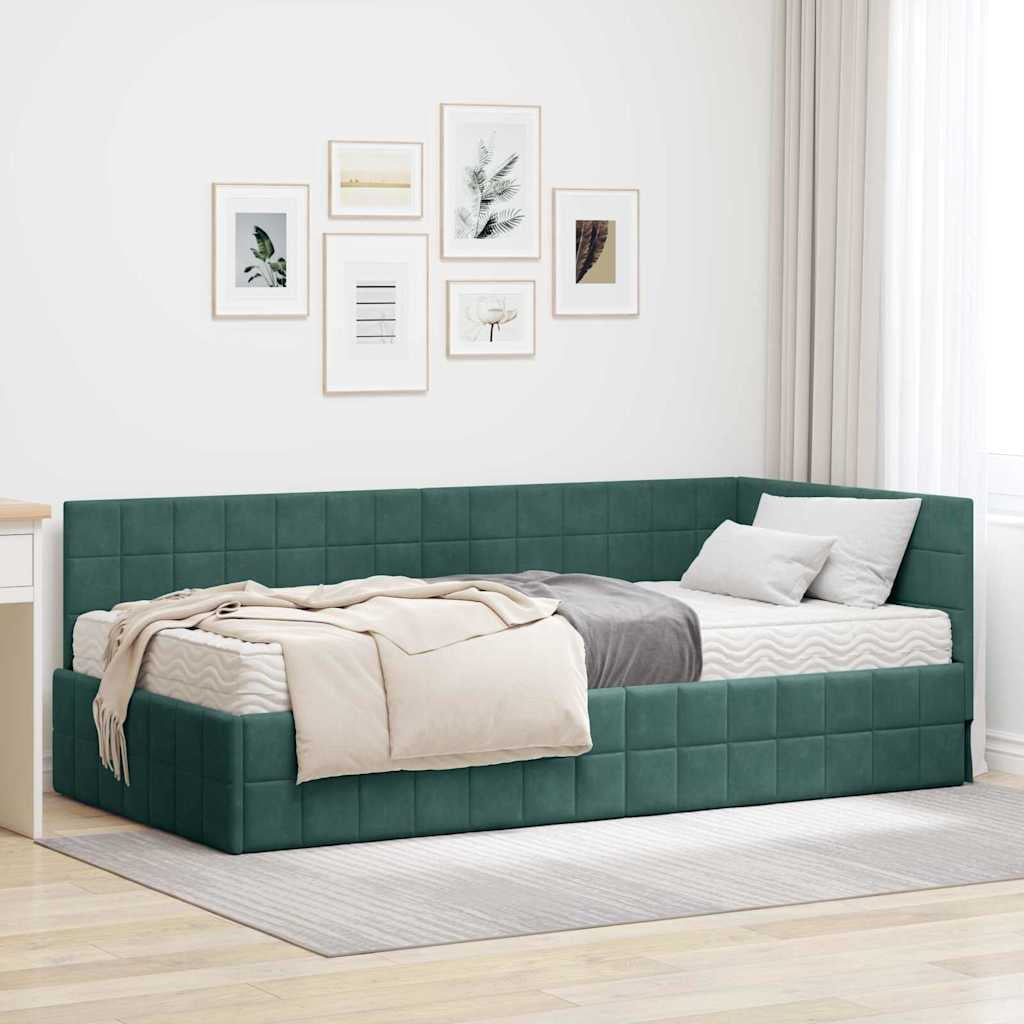 Cadre de lit d’angle avec matelas 2 pc Vert Velours - XIOS