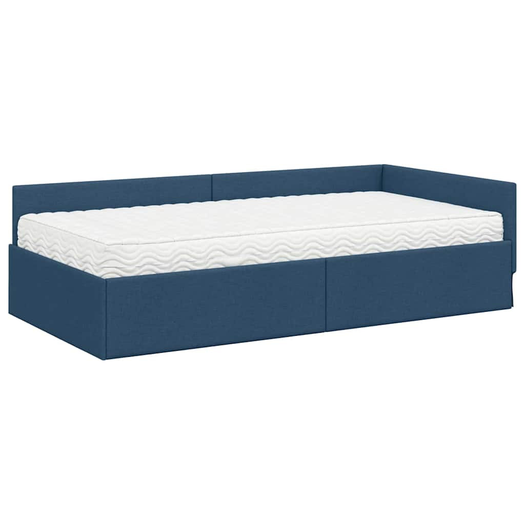 Cadre de lit d’angle avec matelas Autre 2 pc Bleu tissu - XIOS