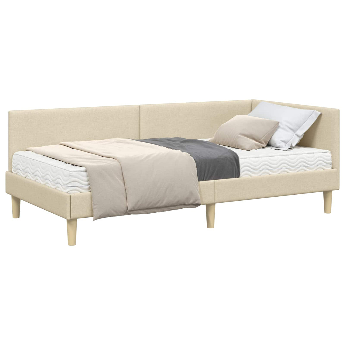 Cadre de lit d’angle avec matelas Autre 2 pc Crème tissu - XIOS