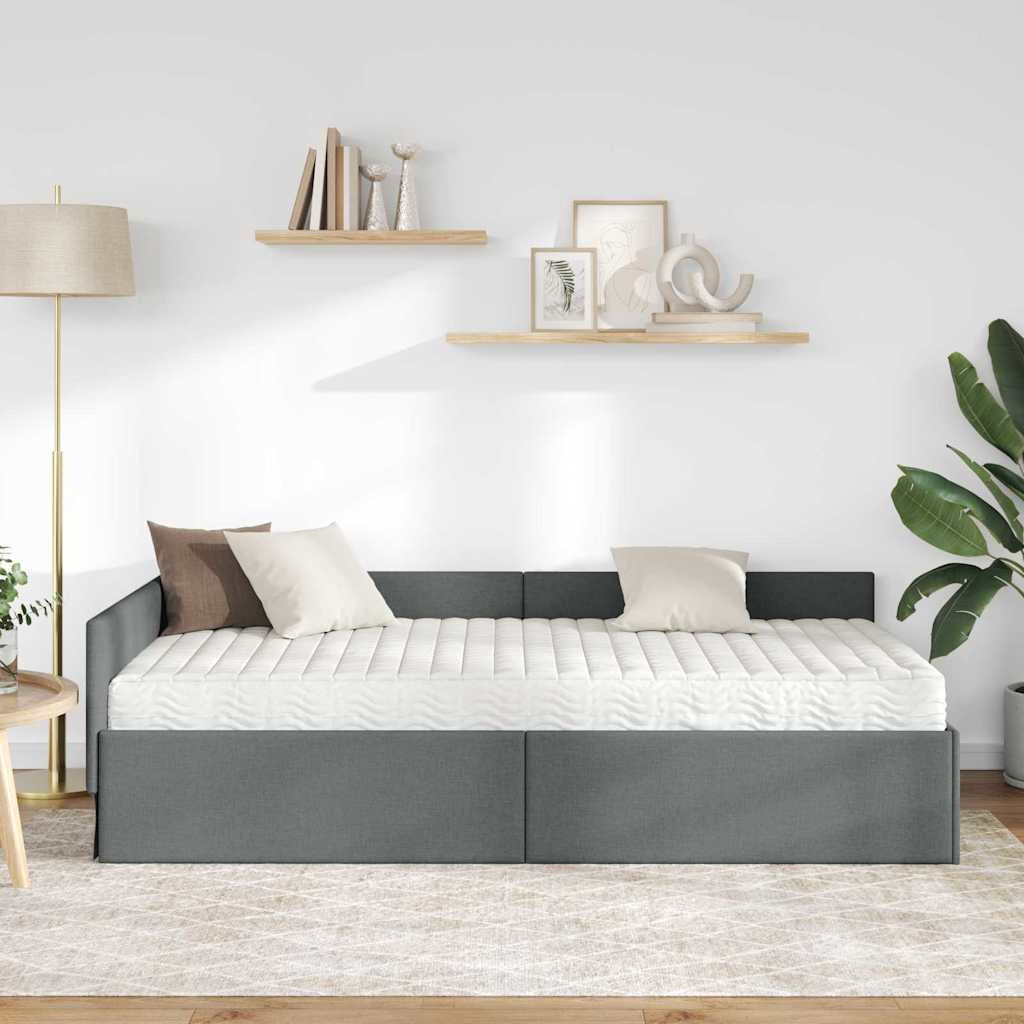 Cadre de lit d’angle avec matelas Autre 2 pc Gris tissu - XIOS