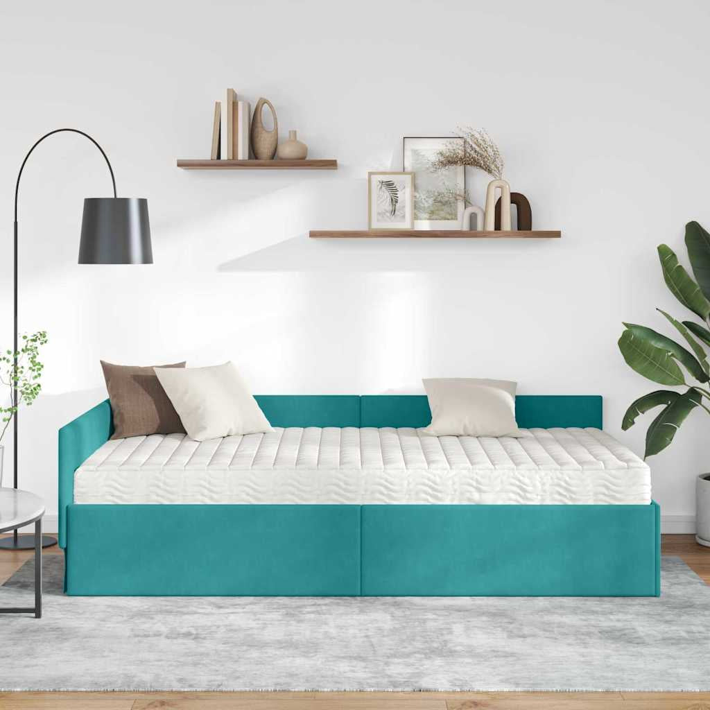 Cadre de lit d’angle avec matelas Autre 2 pc Turquoise Velours - XIOS