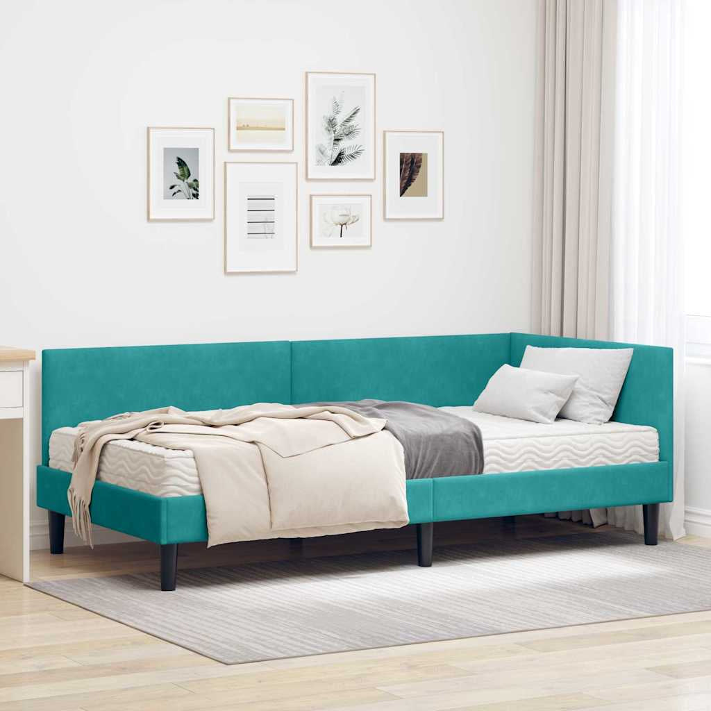 Cadre de lit d’angle avec matelas Autre 2 pc Turquoise Velours - XIOS