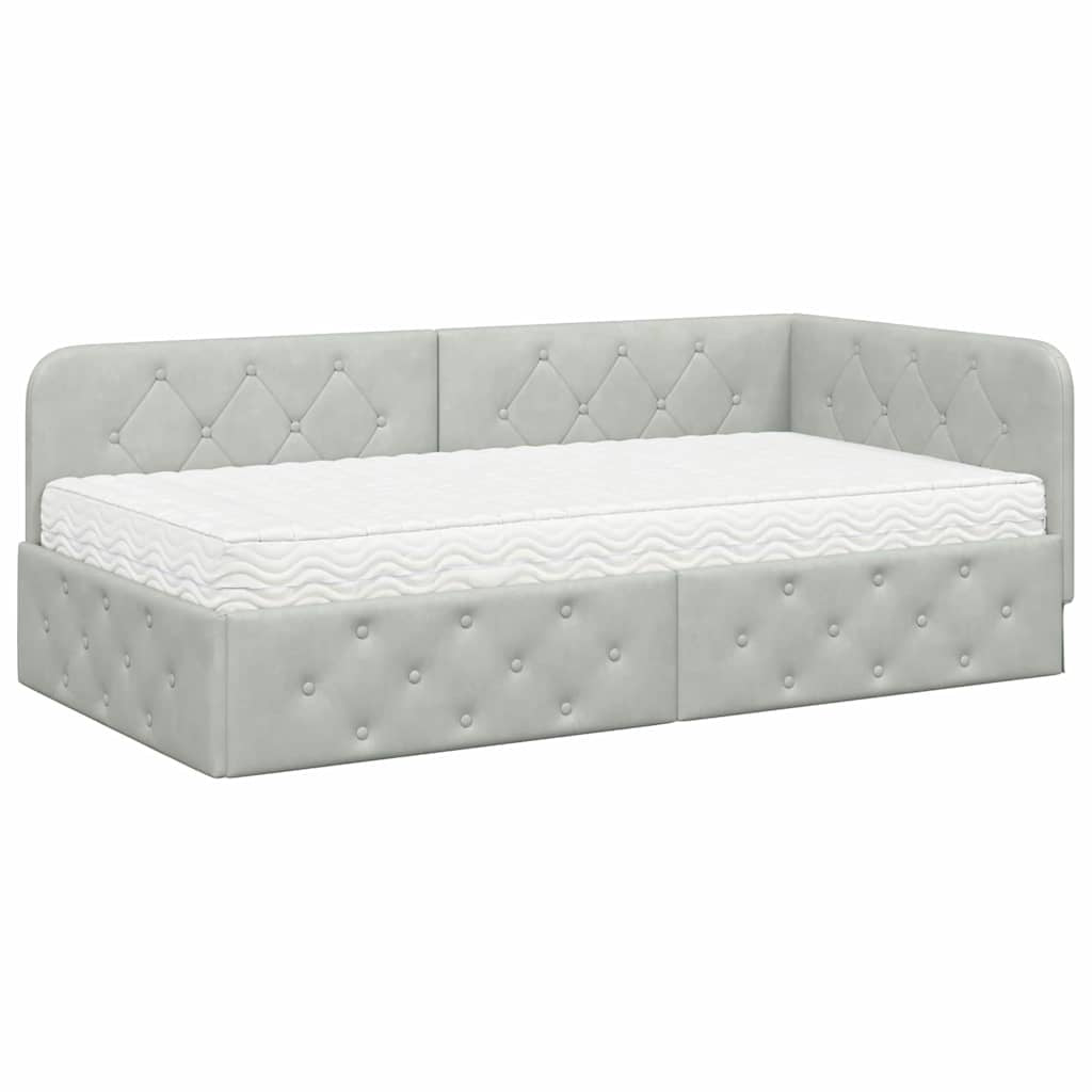 Cadre de lit d’angle Gris clair 100 x 200 cm Velours - XIOS