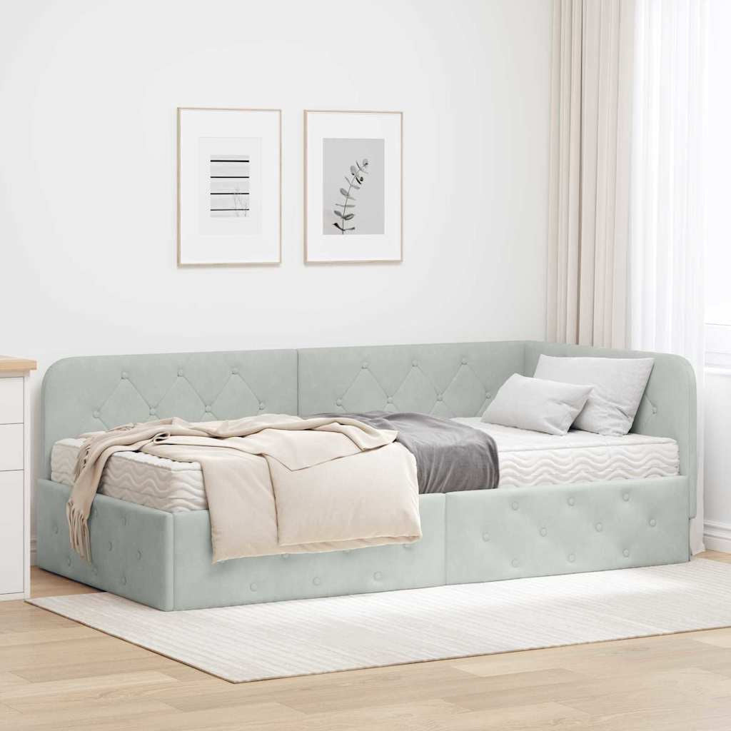 Cadre de lit d’angle Gris clair 100 x 200 cm Velours - XIOS