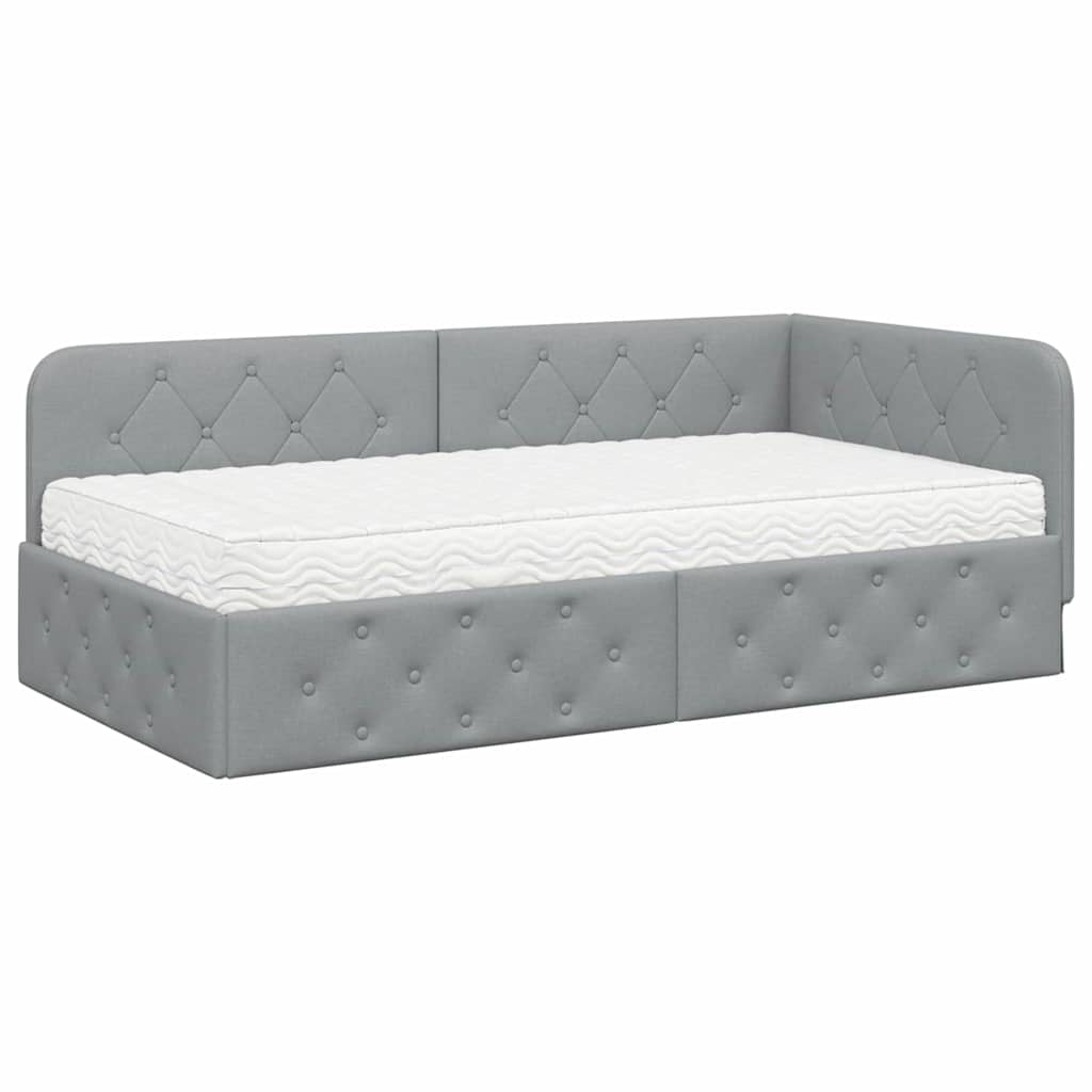 Cadre de lit d’angle Gris clair 90 x 190 cm tissu - XIOS