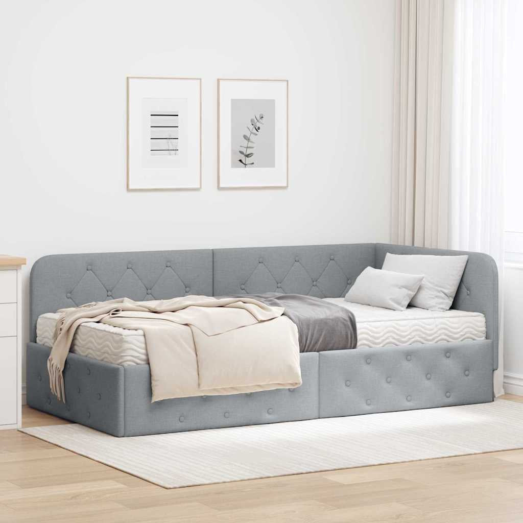 Cadre de lit d’angle Gris clair 90 x 190 cm tissu - XIOS