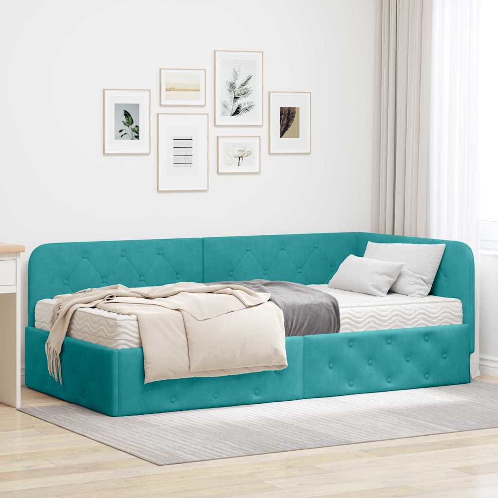 Cadre de lit d’angle Turquoise 100 x 200 cm Velours - XIOS