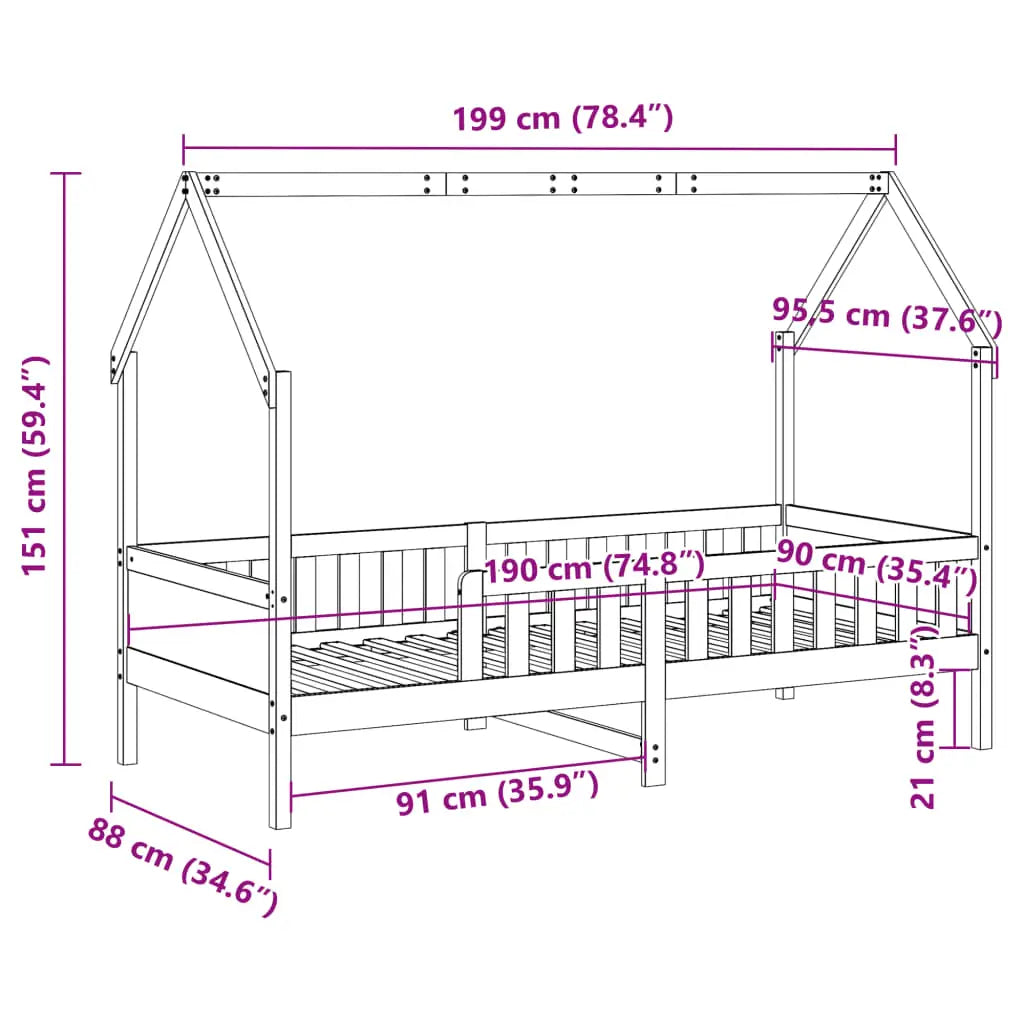 Cadre de lit d’enfants forme de maison sans matelas pin - XIOS