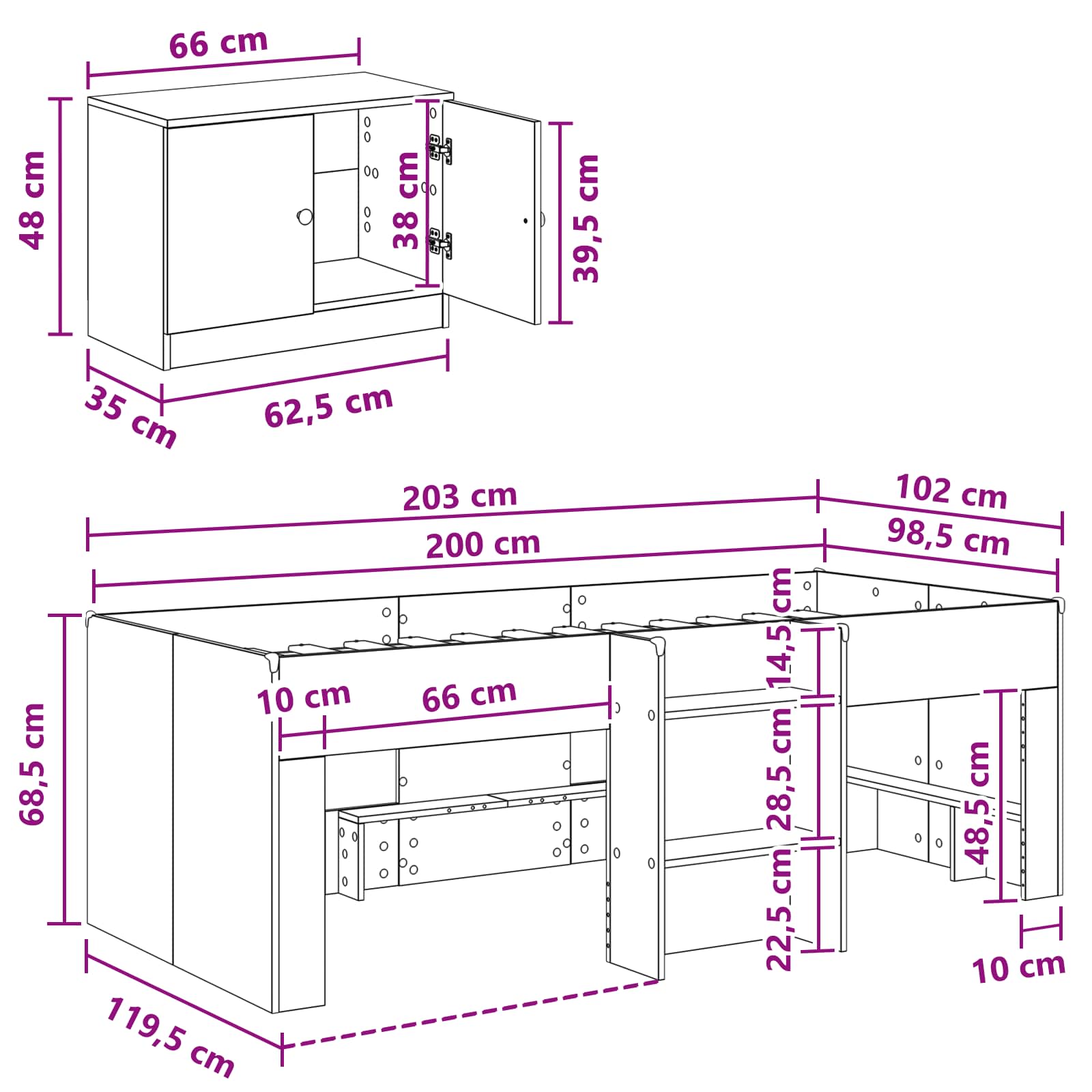 Cadre de lit en loft avec armoire 3 pc Blanc Bois d'ingénierie - XIOS