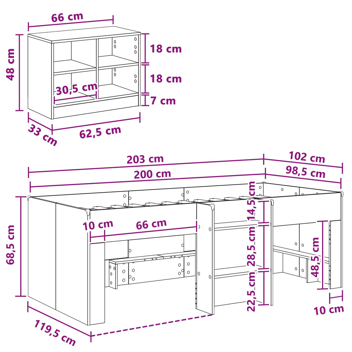 Cadre de lit en loft avec armoire 3 pc Blanc Bois d'ingénierie - XIOS
