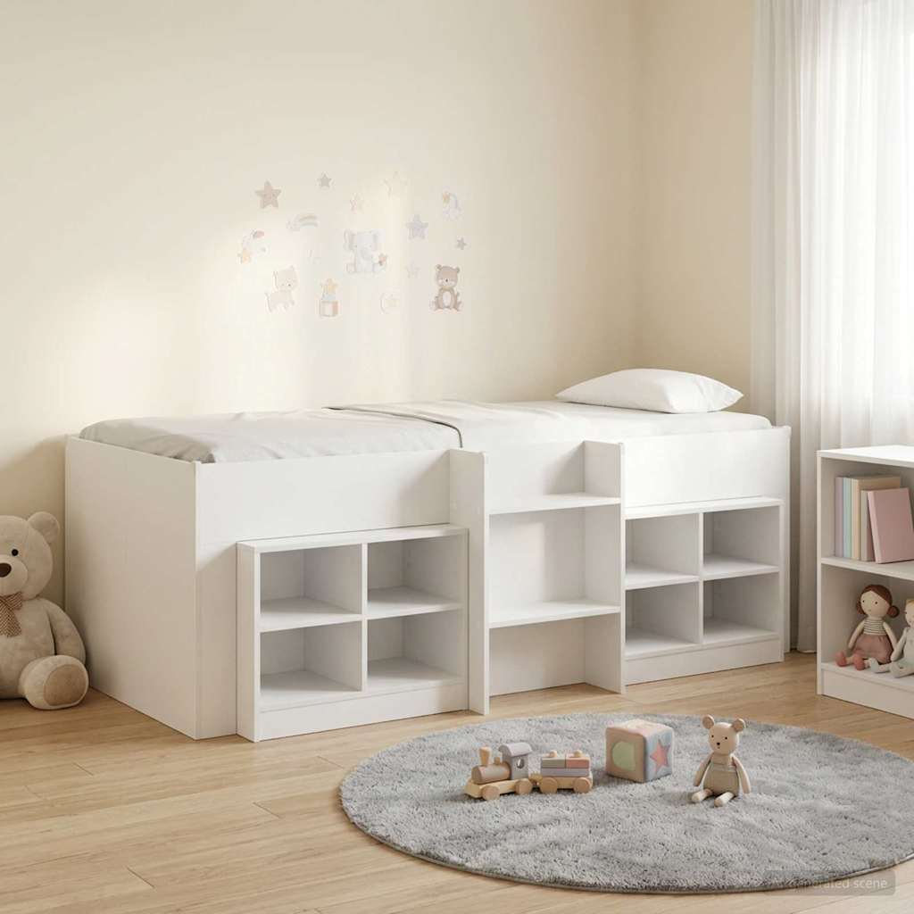 Cadre de lit en loft avec armoire 3 pc Blanc Bois d'ingénierie - XIOS