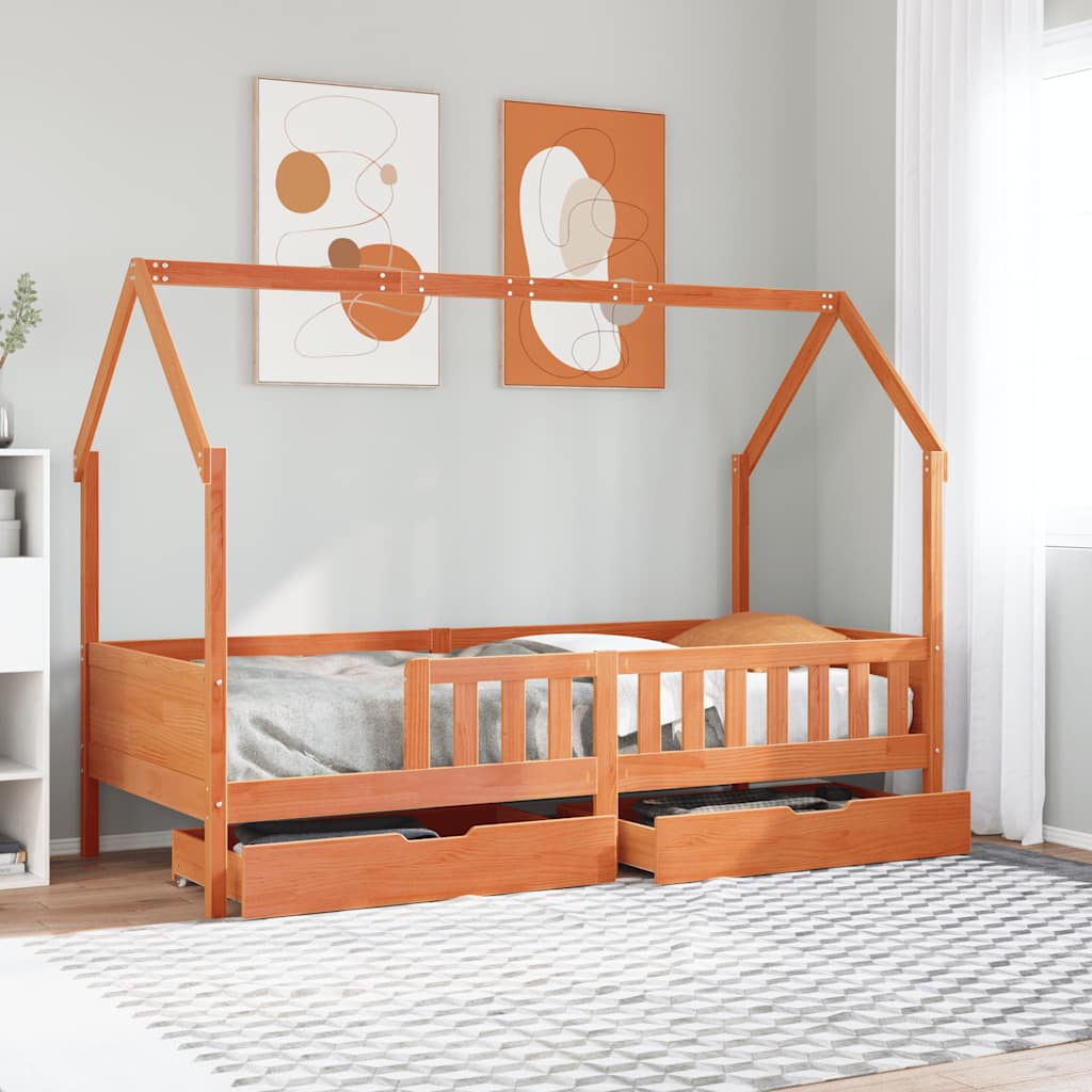 Cadre de lit enfants avec tiroirs sans matelas 80x200 cm bois - XIOS
