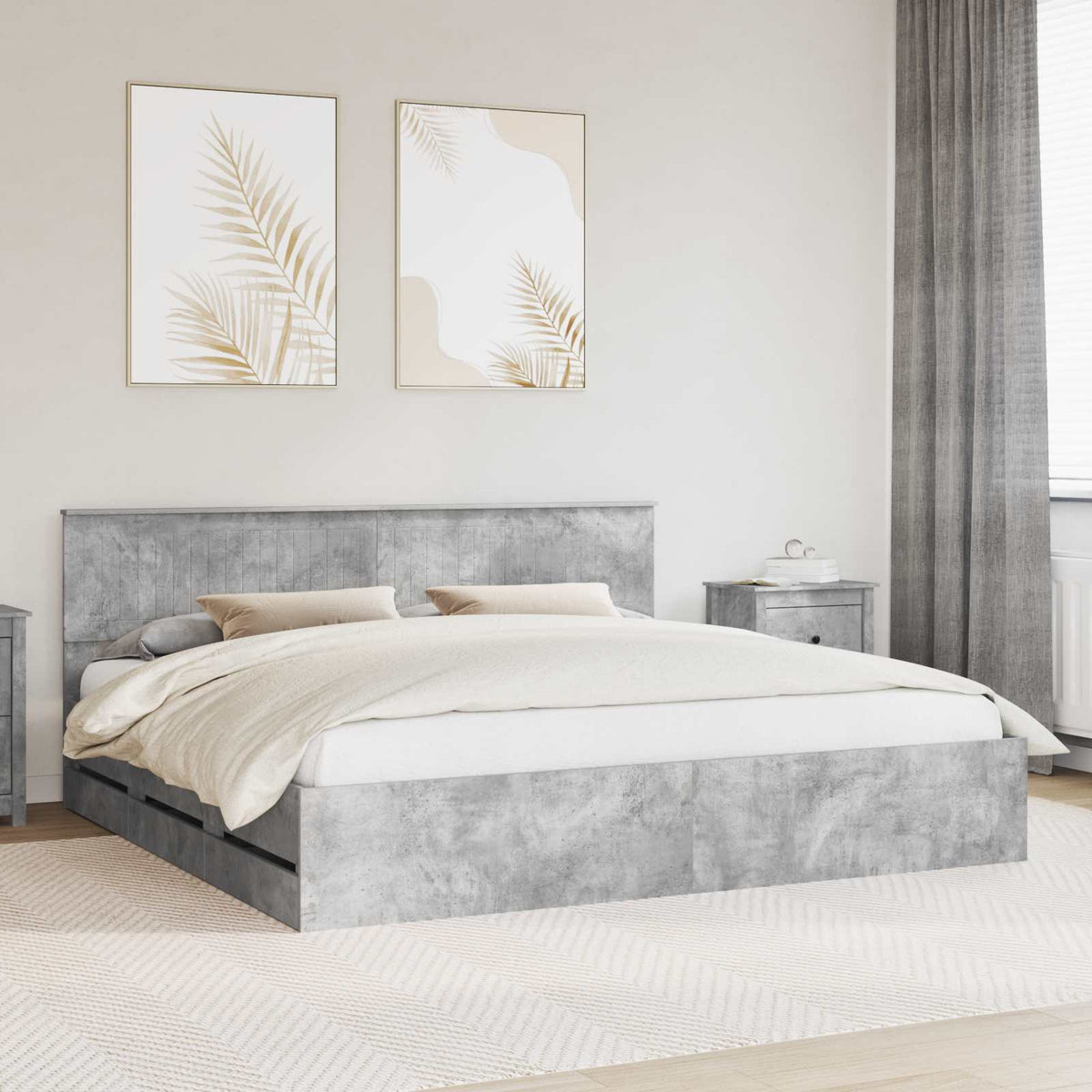 Cadre de lit Gris béton 200 x 200 cm Bois Ingénierie - XIOS