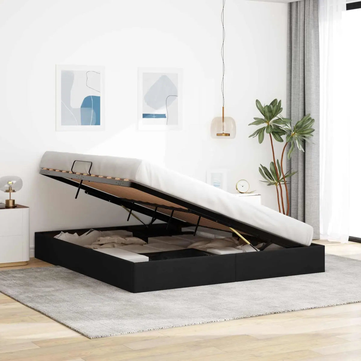 Cadre de lit ottoman avec stockage Noir 180 x 200 cm tissu - XIOS