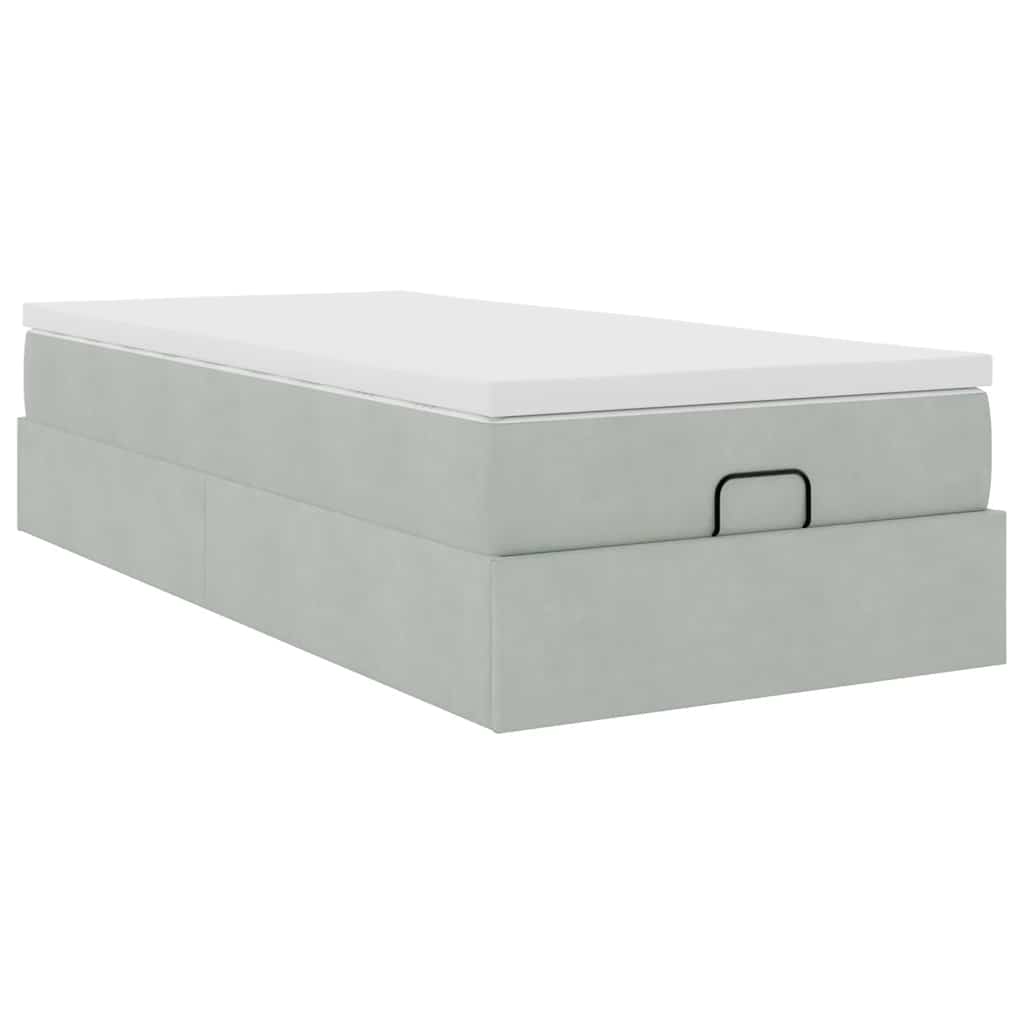 Cadre de lit ottoman et matelas gris clair 100x200 cm velours - XIOS