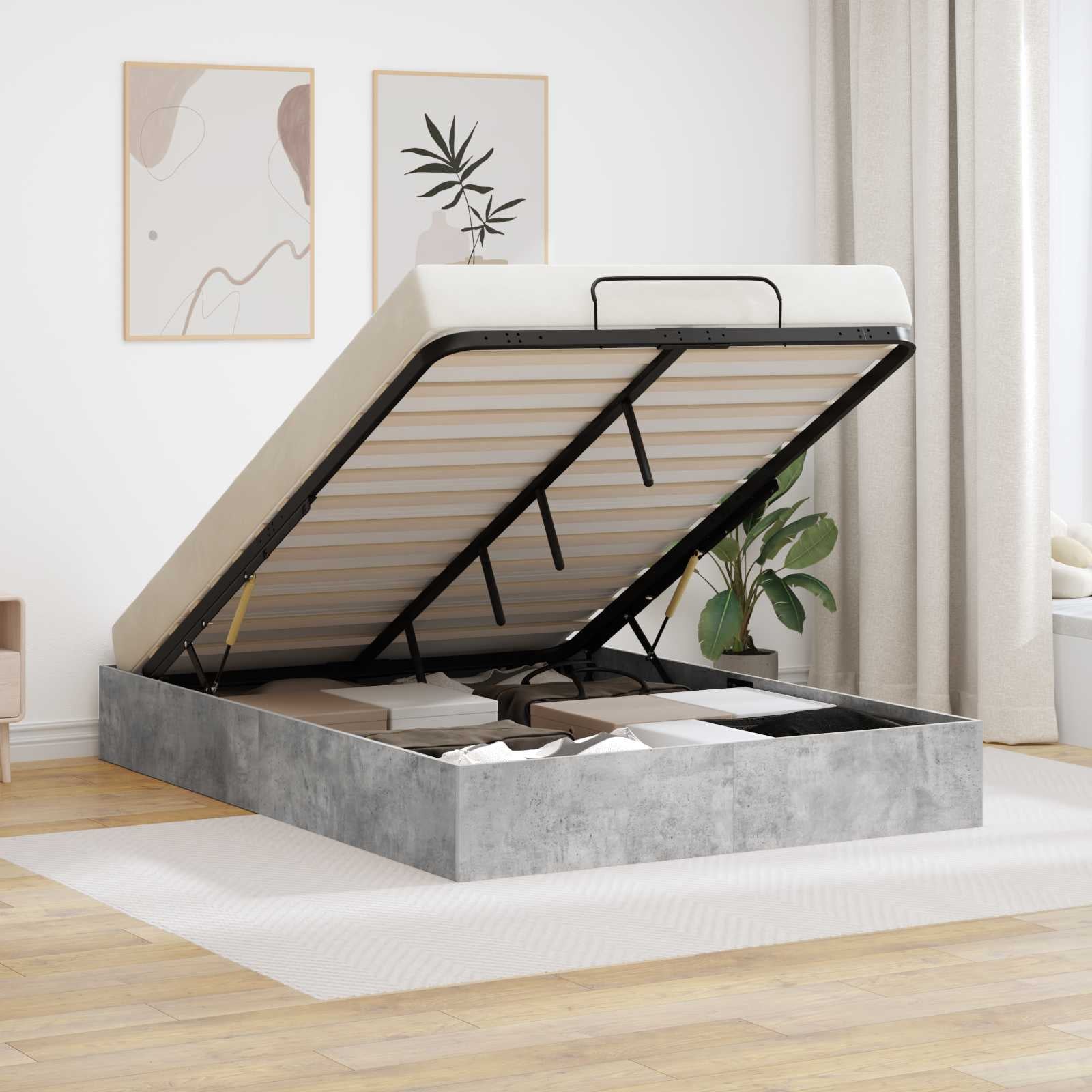 Cadre de lit ottoman Gris Béton 140 x 200 cm Bois d’ingénierie - XIOS