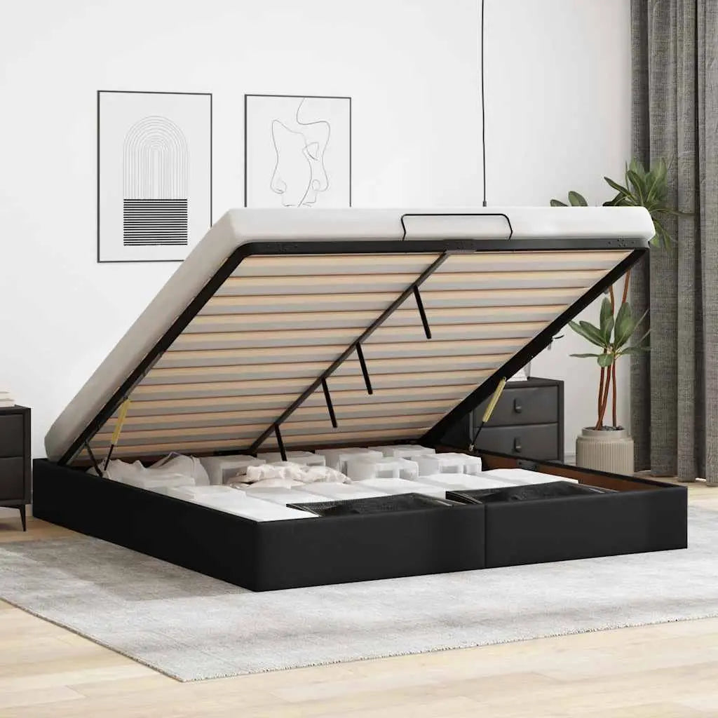 Cadre de lit ottoman sans matelas noir 160x200 cm similicuir