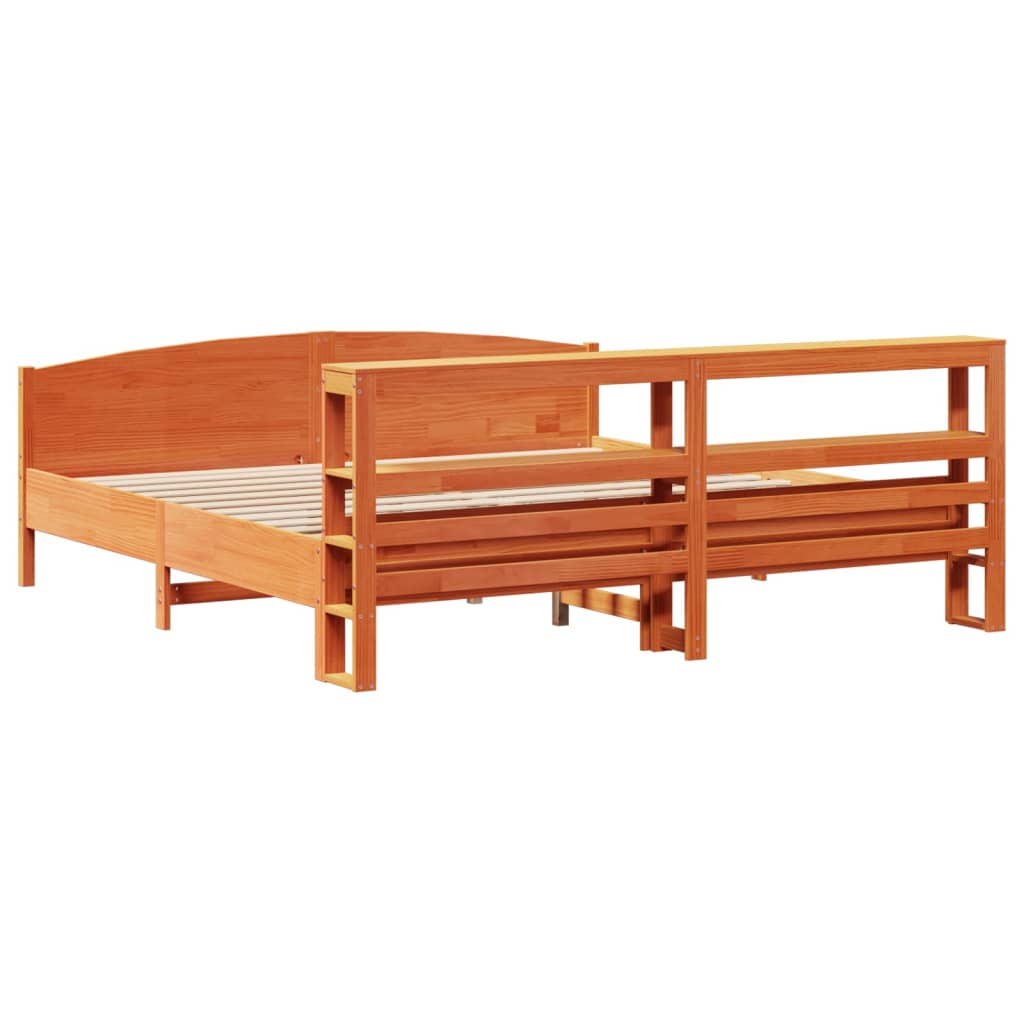 Cadre de lit sans matelas cire marron 180x200cm bois pin massif - XIOS