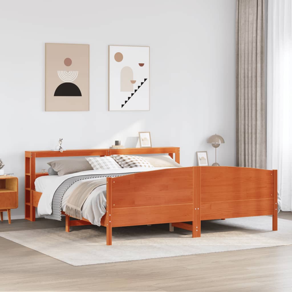 Cadre de lit sans matelas cire marron 180x200cm bois pin massif - XIOS