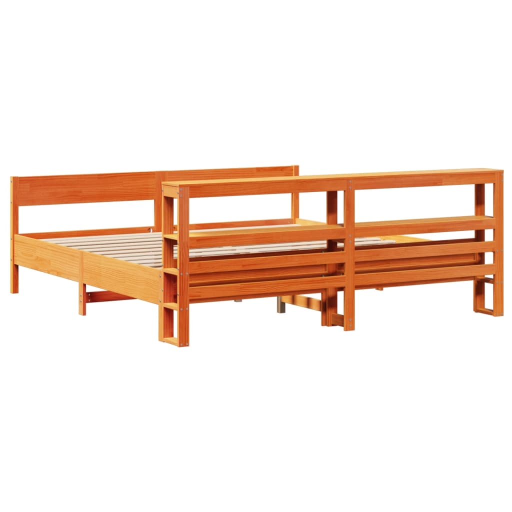 Cadre de lit sans matelas cire marron 200x200cm bois pin massif - XIOS