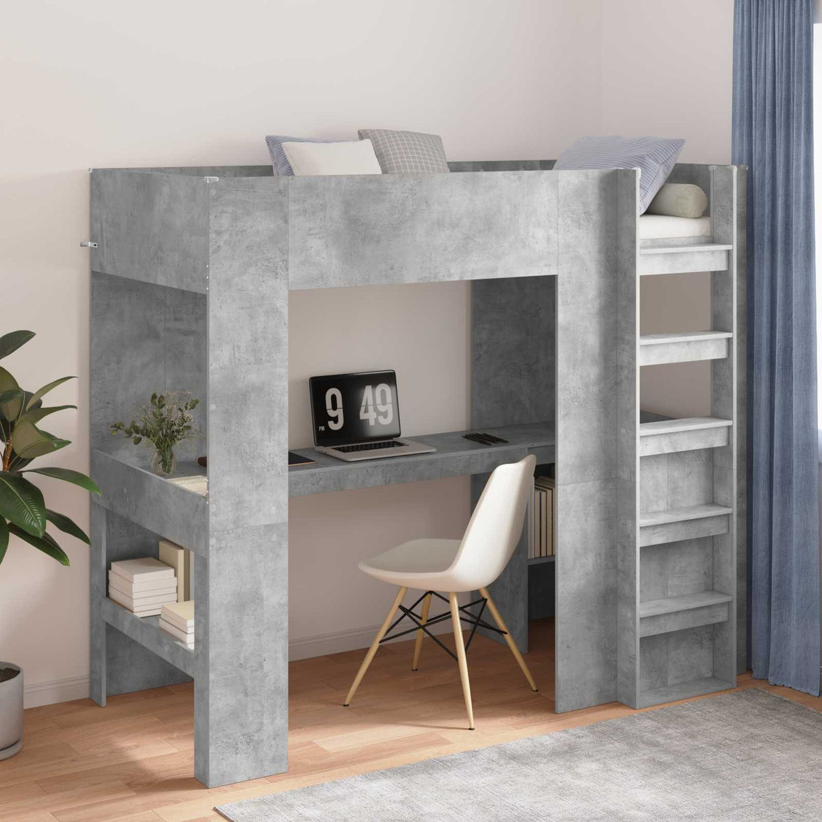 Cadre de lit superposé avec bureau Gris béton 100 x 200 cm - XIOS
