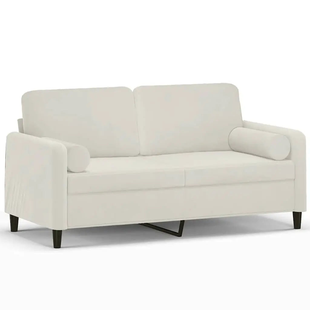Canapé 2 places avec oreillers décoratifs crème 140 cm velours - XIOS
