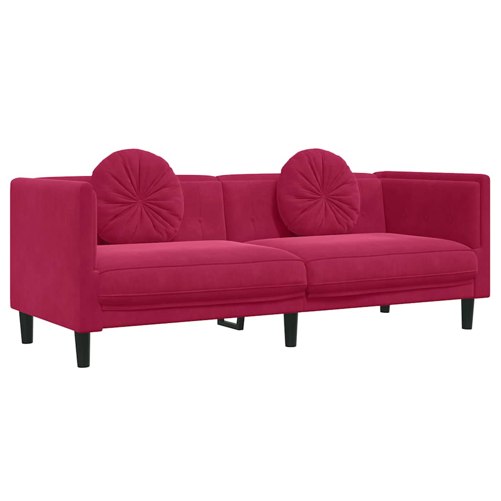 Canapé avec coussins 3 places rouge bordeaux velours - XIOS