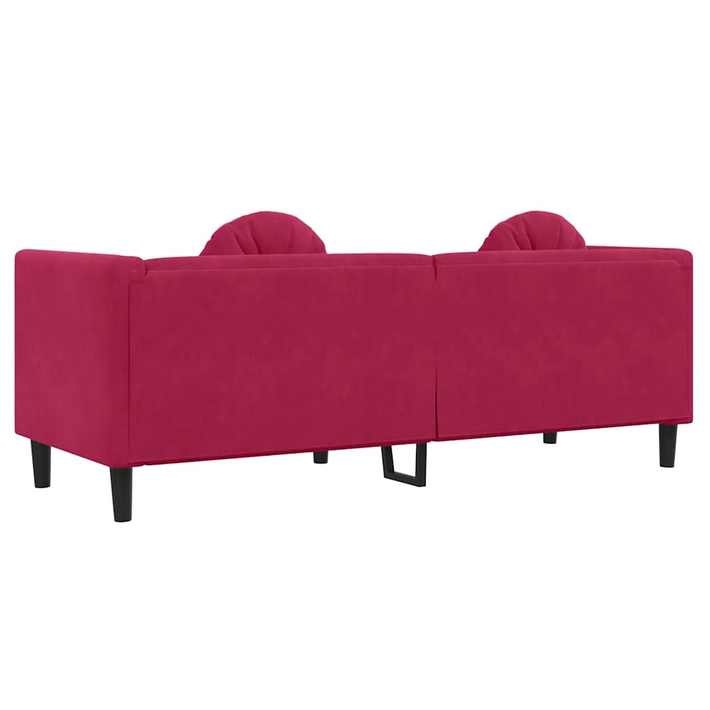 Canapé avec coussins 3 places rouge bordeaux velours - XIOS