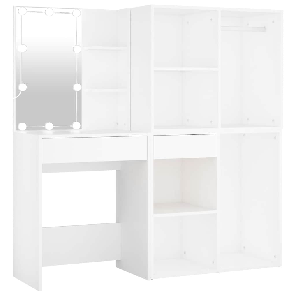 Coiffeuse à LED avec 2 armoires Blanc Bois d'ingénierie - XIOS